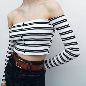 Zara striped button crop long sleeve stretch